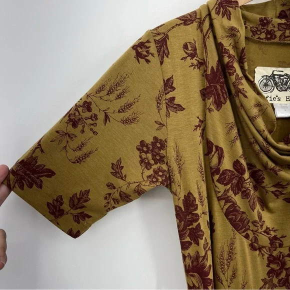 Effie's Heart M Cowl Neck Dress green 0687 brown elbow sleeve medium women - Picture 11 of 11